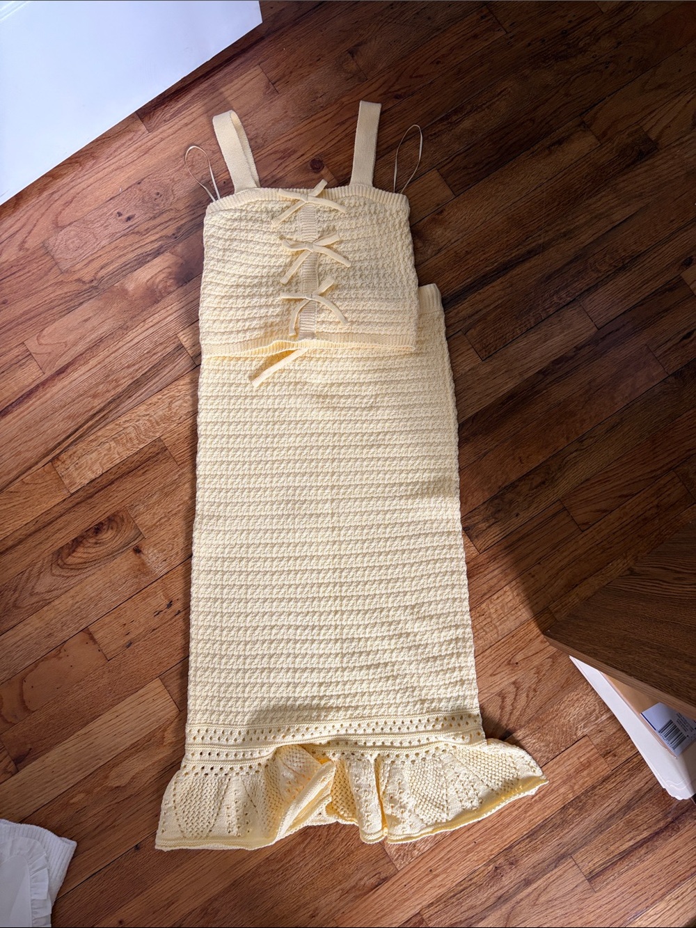 Woman’s  Crochet Tube Dress with Ruffle Hem - Yellow